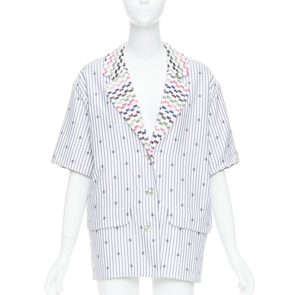 Chanel Tweed Logo Stripe Jacket